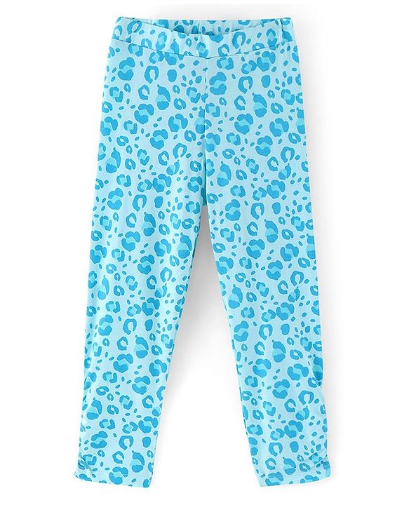 Pine Kids Knit Three Fourth Biowashed Leggings All Over Print And Solid Pack of 2 - Blue Pink