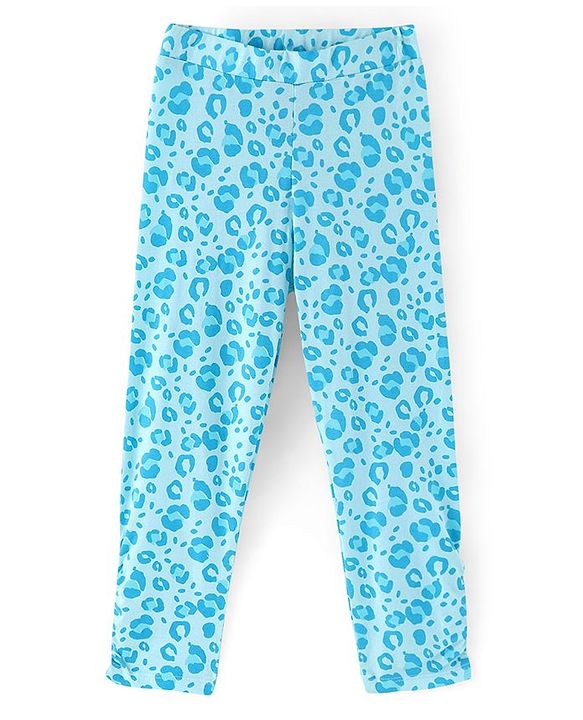 Pine Kids Knit Three Fourth Biowashed Leggings All Over Print And Solid Pack of 2 - Blue Pink