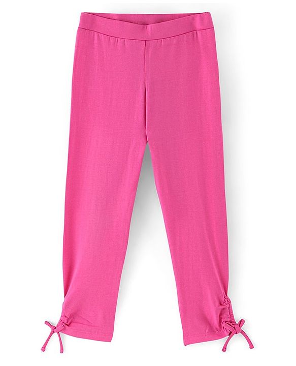 Pine Kids Knit Three Fourth Biowashed Leggings All Over Print And Solid Pack of 2 - Blue Pink