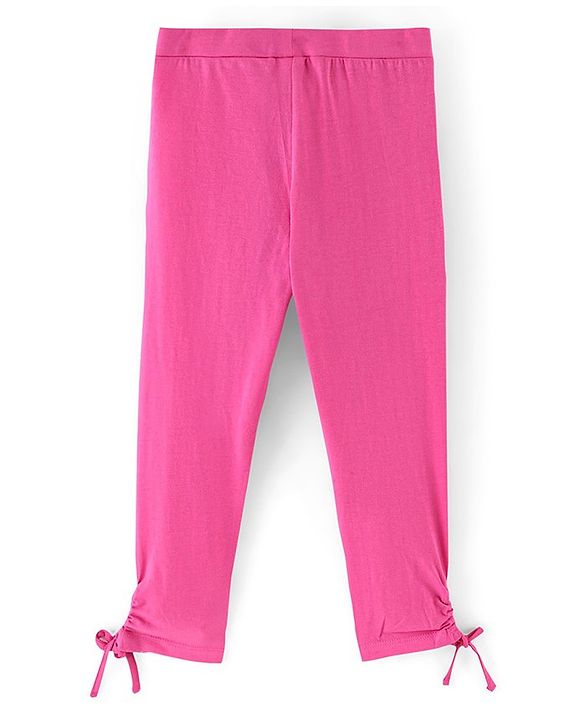 Pine Kids Knit Three Fourth Biowashed Leggings All Over Print And Solid Pack of 2 - Blue Pink
