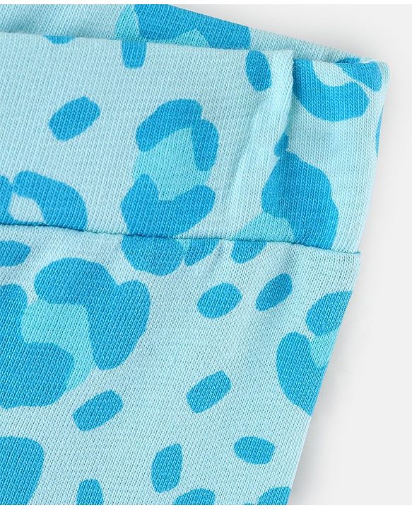 Pine Kids Knit Three Fourth Biowashed Leggings All Over Print And Solid Pack of 2 - Blue Pink