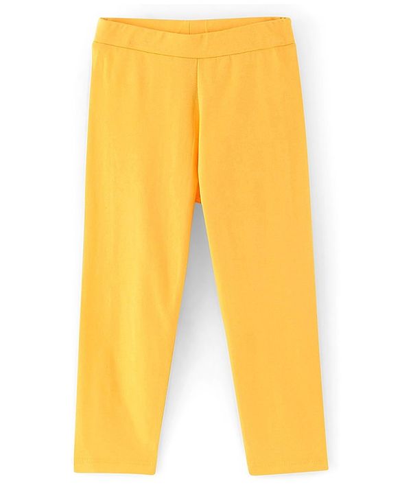 Pine Kids Knit Three Fourth Biowashed Leggings Polka Dot Print And Solid Pack of 2 - Pink Yellow