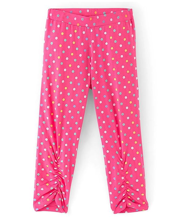 Pine Kids Knit Three Fourth Biowashed Leggings Polka Dot Print And Solid Pack of 2 - Pink Yellow