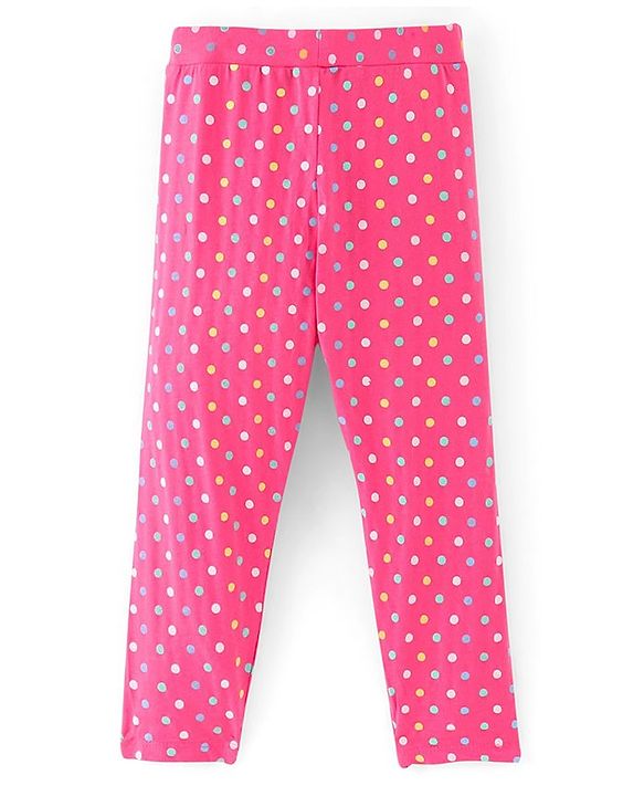 Pine Kids Knit Three Fourth Biowashed Leggings Polka Dot Print And Solid Pack of 2 - Pink Yellow