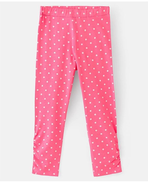 Pine Kids Knit Three Fourth Biowashed Leggings Polka Dot Print And Solid Pack of 2 - Grey Pink