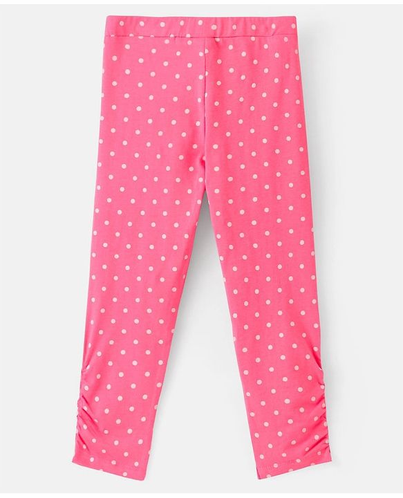 Pine Kids Knit Three Fourth Biowashed Leggings Polka Dot Print And Solid Pack of 2 - Grey Pink