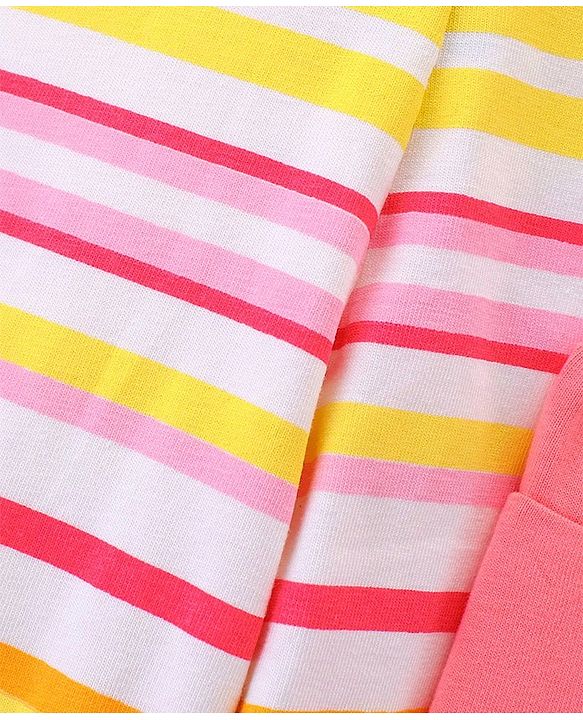 Pine Kids Three Fourth Biowashed Cotton Stretchable Leggings Solid & Striped Print - Rose White