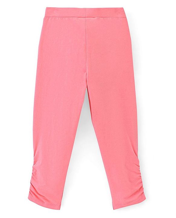 Pine Kids Three Fourth Biowashed Cotton Stretchable Leggings Solid & Striped Print - Rose White
