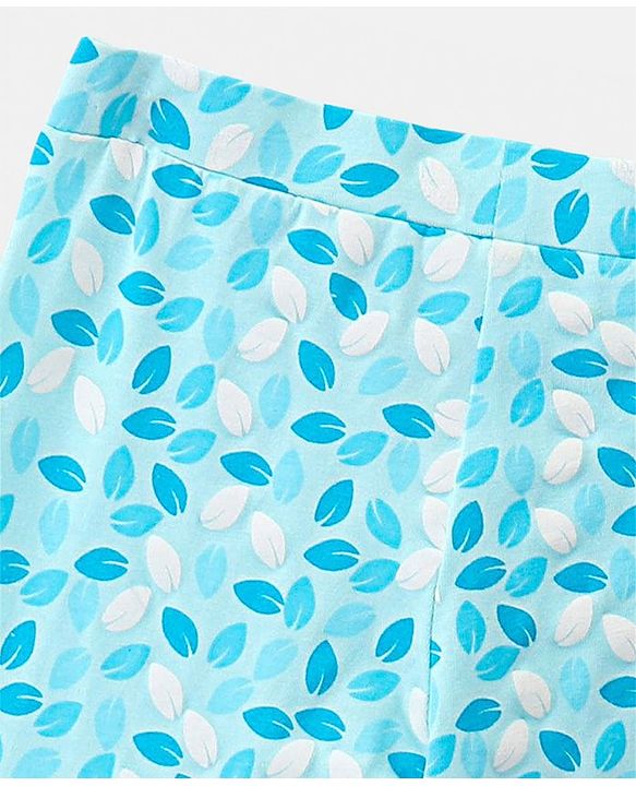 Pine Kids Three Fourth Length Biowashed Cotton Stretchable Leggings Solid & Leaf Print Pack Of 2 - Blue