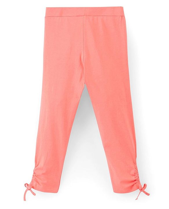 Pine Kids Three Fourth Length Cotton Biowashed Stretchable Leggings Striped & Solid Pack Of 2 - Blue Orange