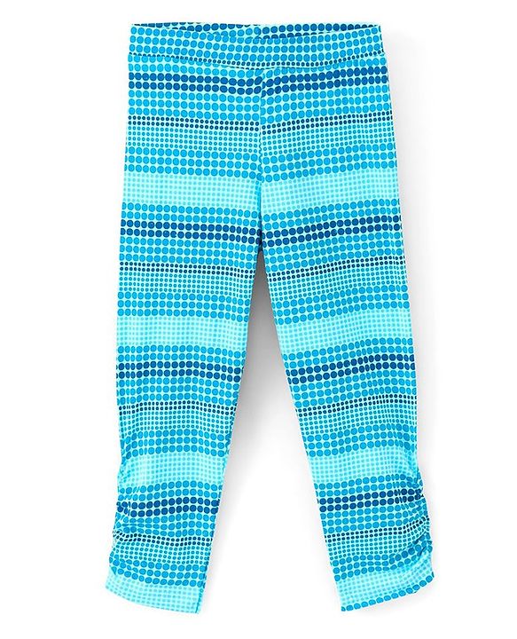 Pine Kids Three Fourth Length Cotton Biowashed Stretchable Leggings Striped & Solid Pack Of 2 - Blue Orange