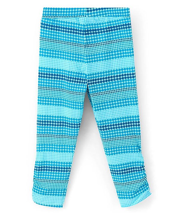 Pine Kids Three Fourth Length Cotton Biowashed Stretchable Leggings Striped & Solid Pack Of 2 - Blue Orange