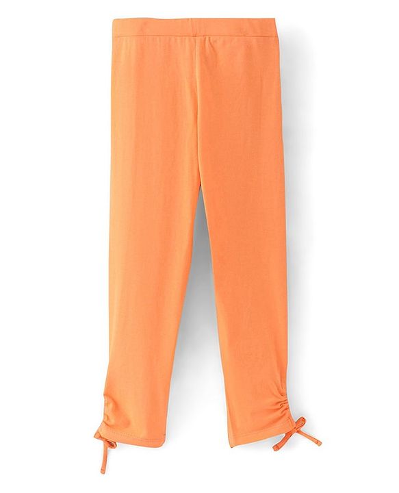 Pine Kids Three Fourth Stretchable Leggings Biowash with Stripe Print & Solid Pack of 2 - Orange White