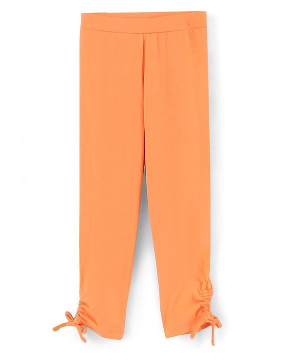 Pine Kids Three Fourth Stretchable Leggings Biowash with Stripe Print & Solid Pack of 2 - Orange White