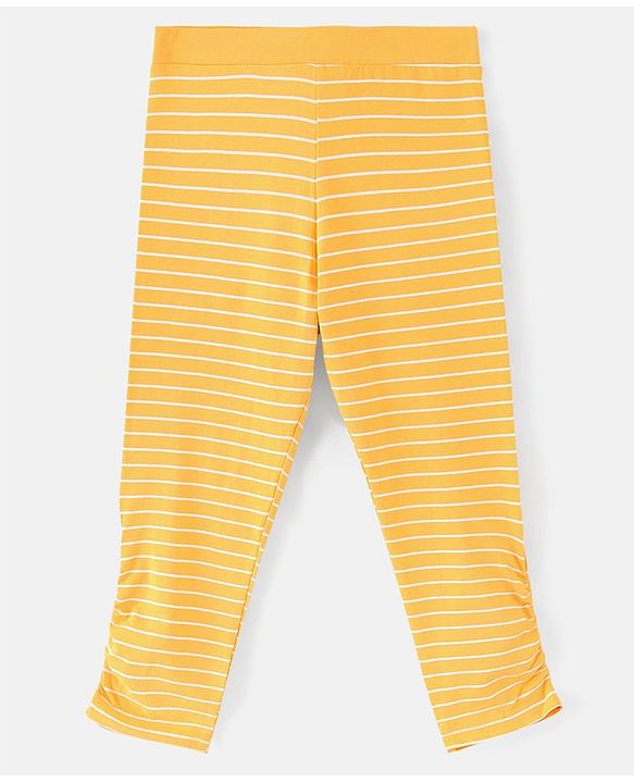 Pine Kids Three Fourth Stretchable Leggings Biowash With Stripe & Star Print Pack Of 2 - Pink White
