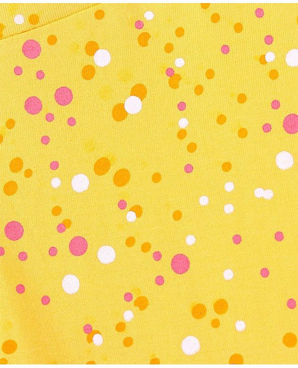 Pine Kids Knit Three Fourth Biowashed Stretchable Leggings Solid & Polka Dot Print Pack of 2 - Yellow Pink
