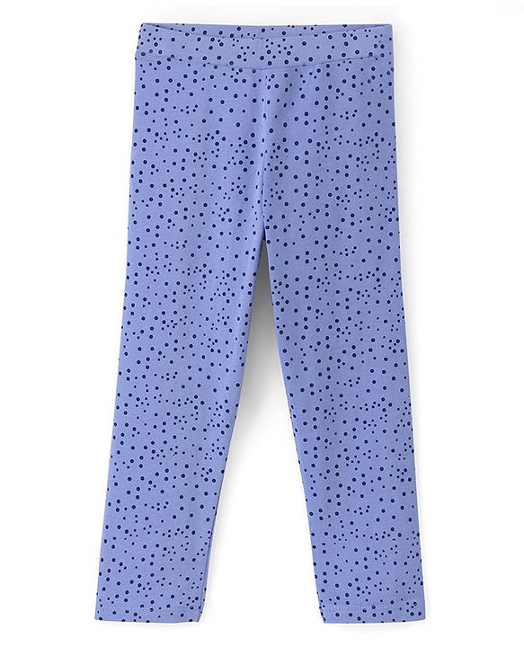 Pine Kids Knit Three Fourth Biowashed Stretchable Leggings Polka Dot Print And Solid Pack of 2- Green Blue
