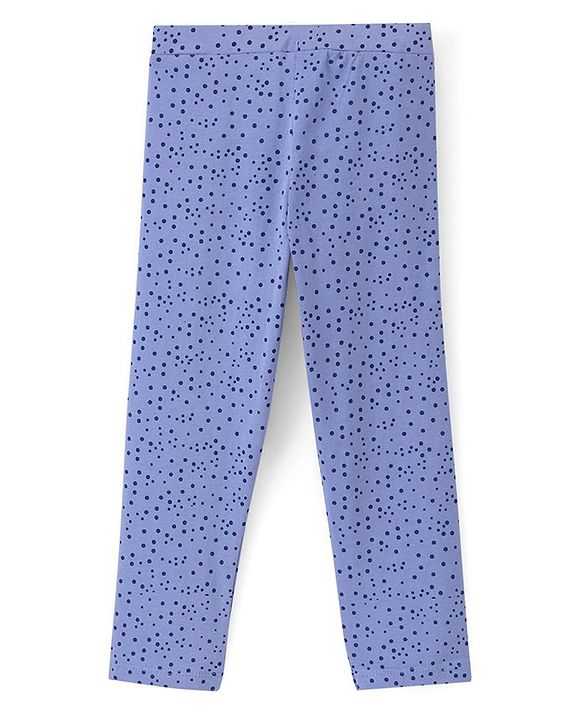 Pine Kids Knit Three Fourth Biowashed Stretchable Leggings Polka Dot Print And Solid Pack of 2- Green Blue