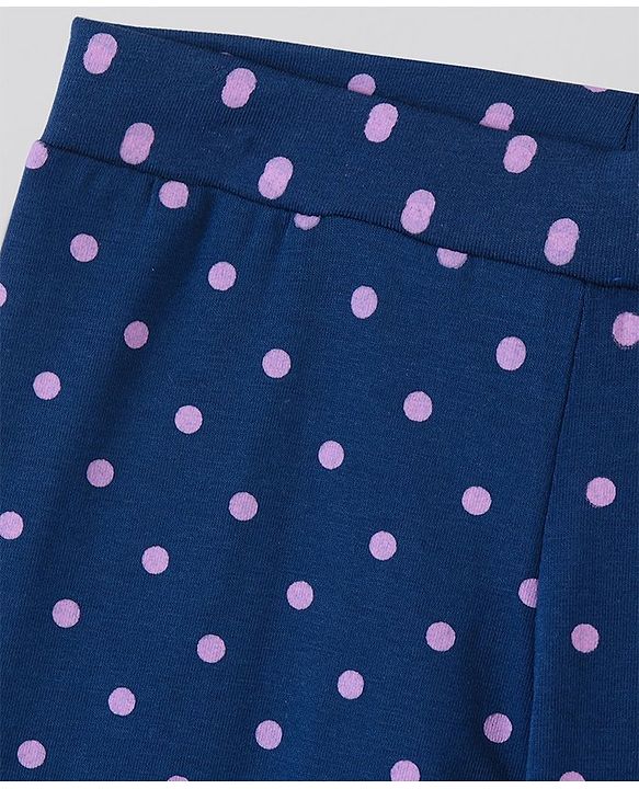 Pine Kids Knit Three Fourth Biowashed Stretchable Leggings Polka Dot Print And Solid Pack of 2- Purple Blue