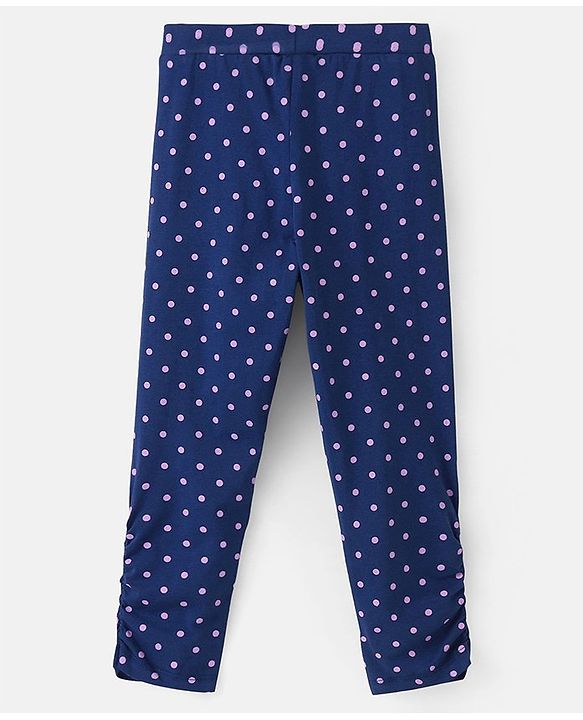 Pine Kids Knit Three Fourth Biowashed Stretchable Leggings Polka Dot Print And Solid Pack of 2- Purple Blue
