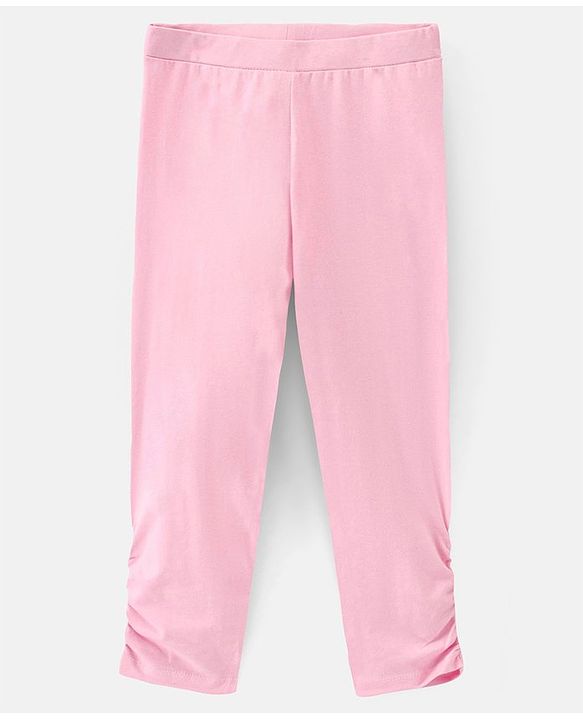 Pine Kids Three Fourth Length Biowashed Cotton Stretchable Solid Leggings Pack Of 2 - Violet Pink