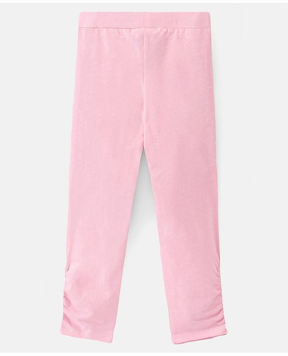Pine Kids Three Fourth Length Biowashed Cotton Stretchable Solid Leggings Pack Of 2 - Violet Pink