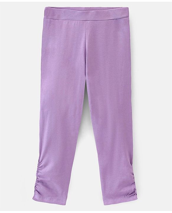 Pine Kids Three Fourth Length Biowashed Cotton Stretchable Solid Leggings Pack Of 2 - Violet Pink