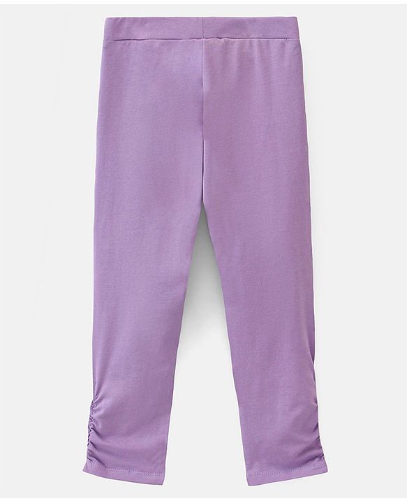 Pine Kids Three Fourth Length Biowashed Cotton Stretchable Solid Leggings Pack Of 2 - Violet Pink