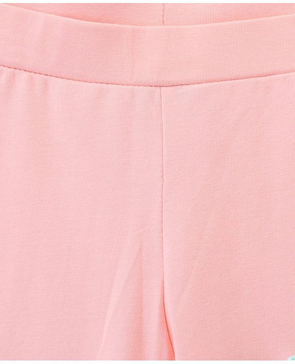 Pine Kids Three Fourth Length Biowashed Cotton Stretchable Leggings Solid & Leaf Print Pack Of 2 - Pink Green