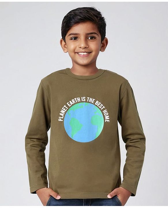 Pine Kids Full Sleeves Biowashed T-Shirt Multiprint - Green