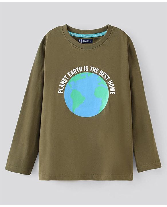 Pine Kids Full Sleeves Biowashed T-Shirt Multiprint - Green