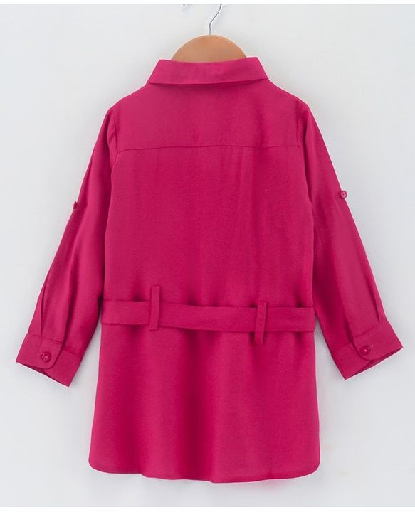 Babyhug Full Sleeves Embroideried Frock - Fuschia