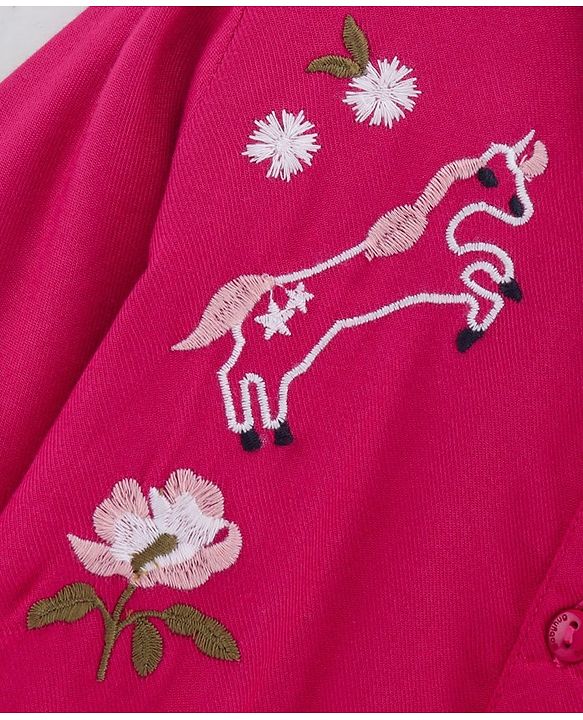 Babyhug Full Sleeves Embroideried Frock - Fuschia