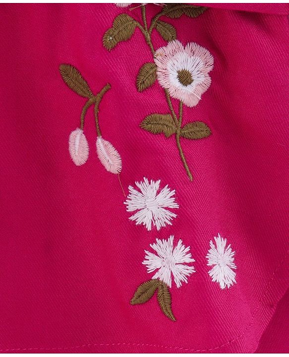 Babyhug Full Sleeves Embroideried Frock - Fuschia