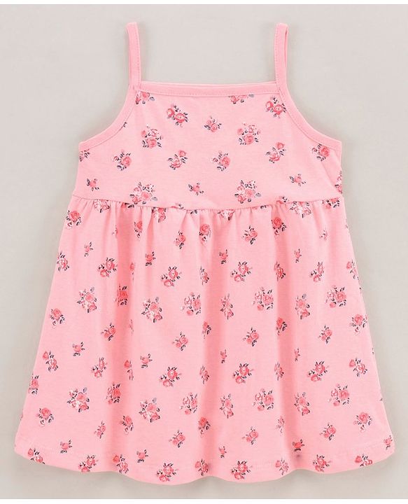 Babyhug Cotton Knit Sleeveless Frock Dress with Shrug Floral Print - Pink