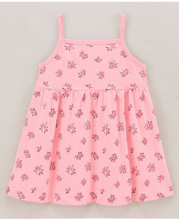 Babyhug Cotton Knit Sleeveless Frock Dress with Shrug Floral Print - Pink