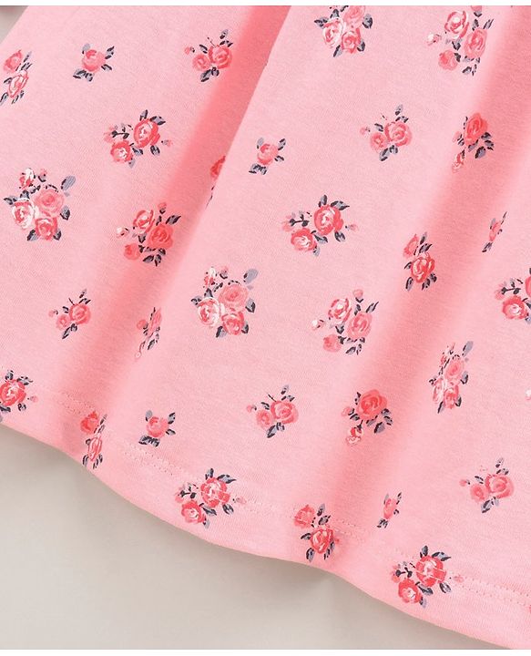 Babyhug Cotton Knit Sleeveless Frock Dress with Shrug Floral Print - Pink