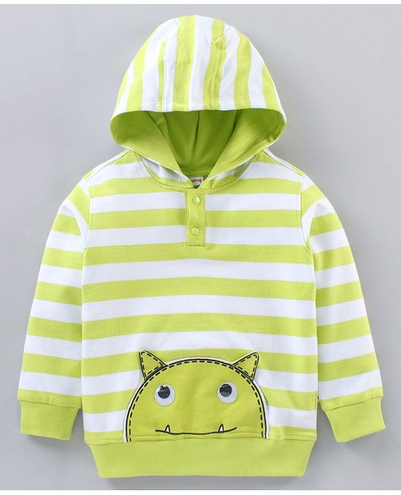 Babyhug Full Sleeves Hooded Striped T-Shirt & Joggers Set - Green White