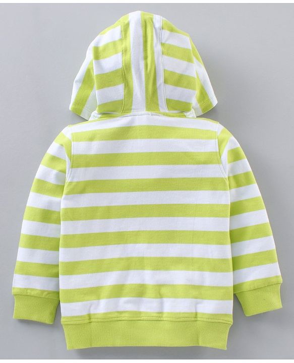 Babyhug Full Sleeves Hooded Striped T-Shirt & Joggers Set - Green White