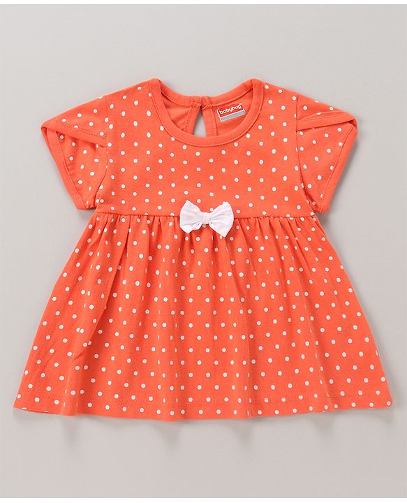 Babyhug 100% Cotton Knit Half Sleeves Frocks Polka Dots & Heart Print Pack of 2 - Coral &  White