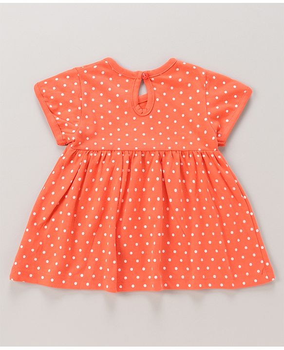 Babyhug 100% Cotton Knit Half Sleeves Frocks Polka Dots & Heart Print Pack of 2 - Coral &  White