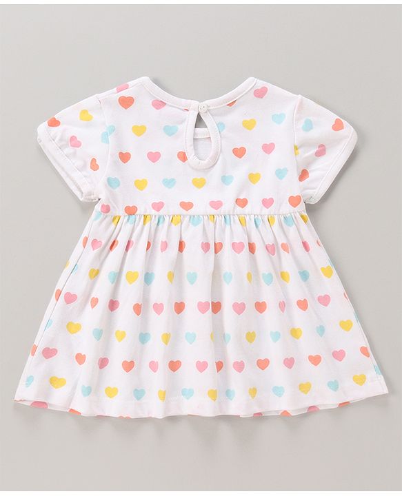 Babyhug 100% Cotton Knit Half Sleeves Frocks Polka Dots & Heart Print Pack of 2 - Coral &  White
