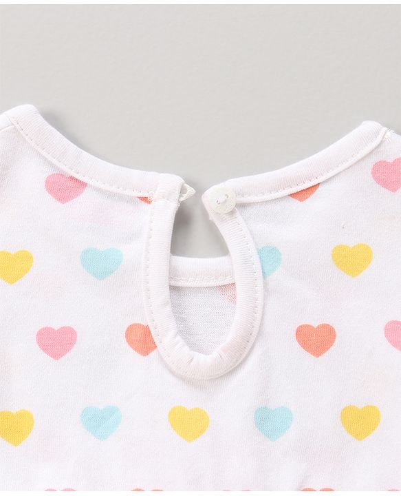 Babyhug 100% Cotton Knit Half Sleeves Frocks Polka Dots & Heart Print Pack of 2 - Coral &  White