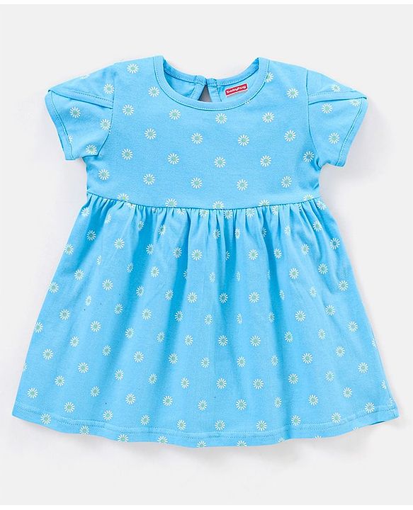 Babyhug 100% Cotton Half Sleeves Frocks Floral Print Pack of 2 - Green Blue