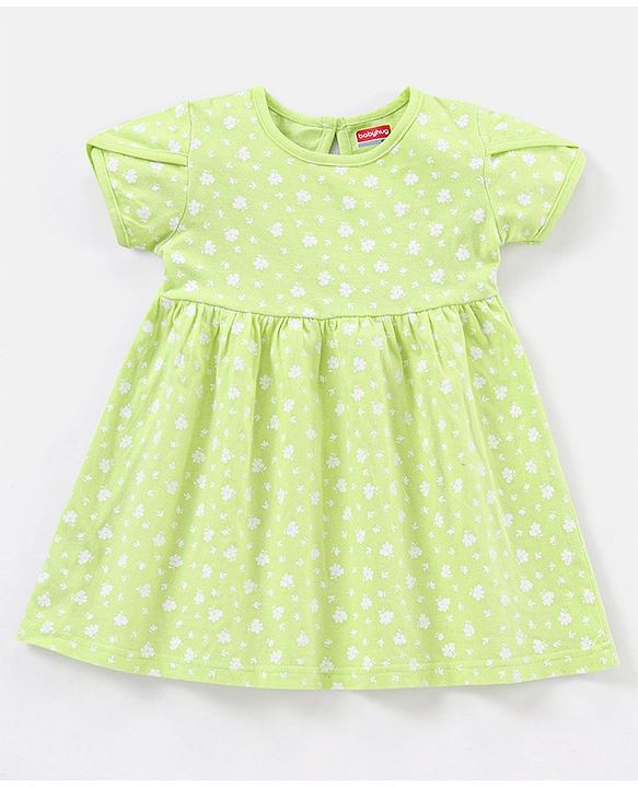 Babyhug 100% Cotton Half Sleeves Frocks Floral Print Pack of 2 - Green Blue