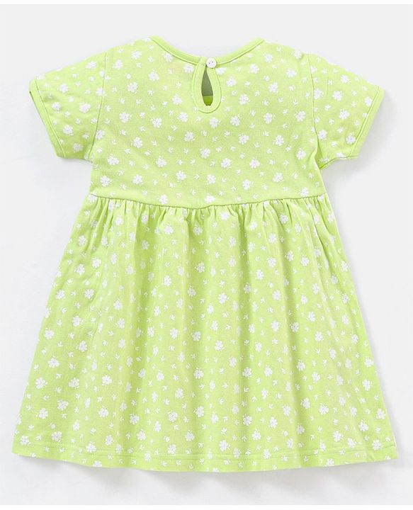 Babyhug 100% Cotton Half Sleeves Frocks Floral Print Pack of 2 - Green Blue