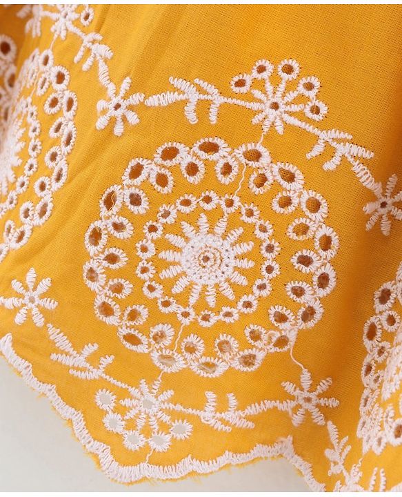 Babyhug Singlet Sleeves 100% Cotton Frock Floral Embroidered - Mustard