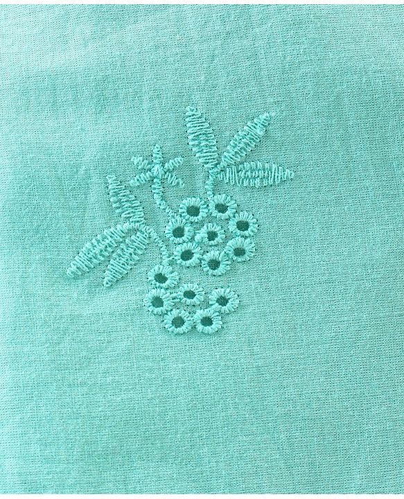Babyhug 100% Cotton Singlet Sleeves Schiffli Solid Color Jumpsuit - Mint
