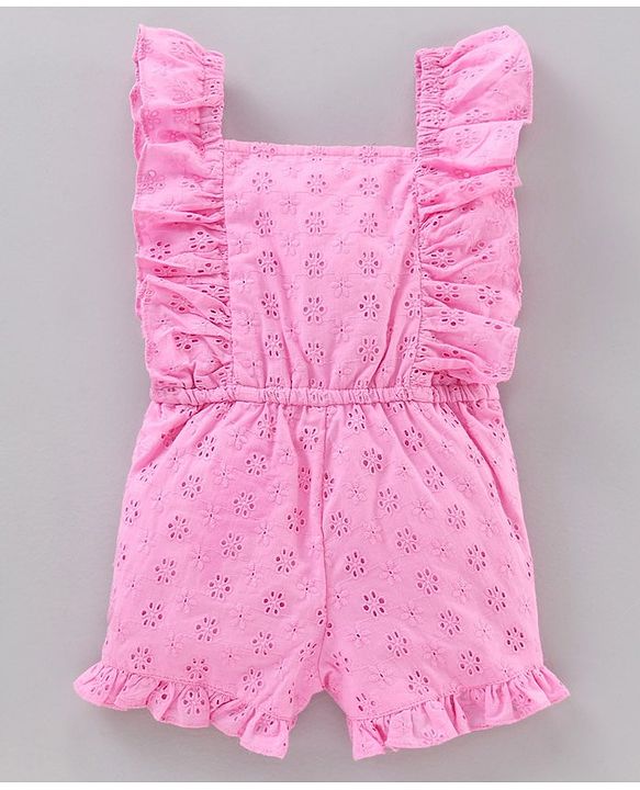 Babyhug 100% Cotton Sleeveless Solid Color Embroidered Jumpsuit With Bow Applique - Pink