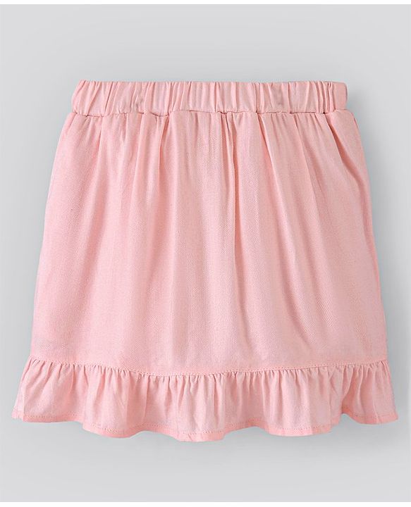 Pine Kids Solid Soft Rayon Skirt with Frills Knee Length - Rose Quartz